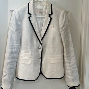 J. Crew Linen Blazer with Black Piping Size 4